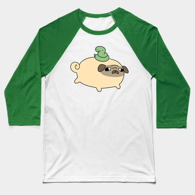 Chubby Pug and Little Snake Baseball T-Shirt by saradaboru